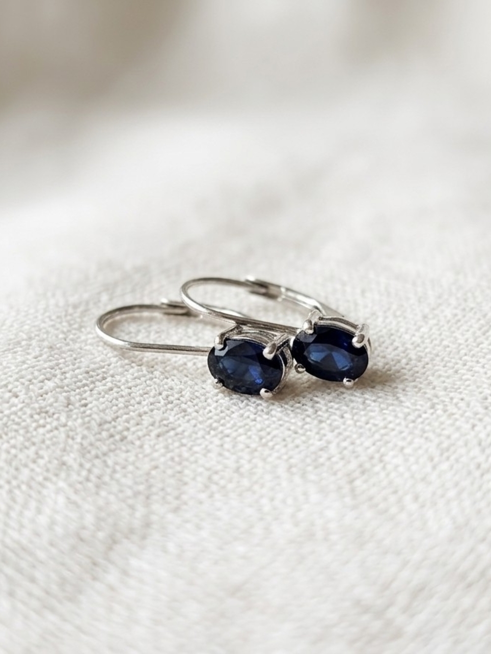 Classic Blue Sapphire Drop Earrings - Silver